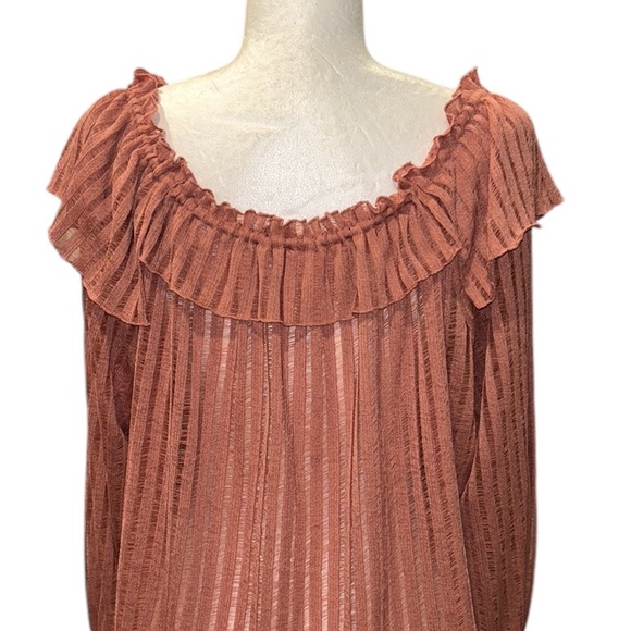 LN Anthropologie Long-Sleeve Sheer Striped Off Shoulder Cropped Top in Rose - S - Picture 12 of 16